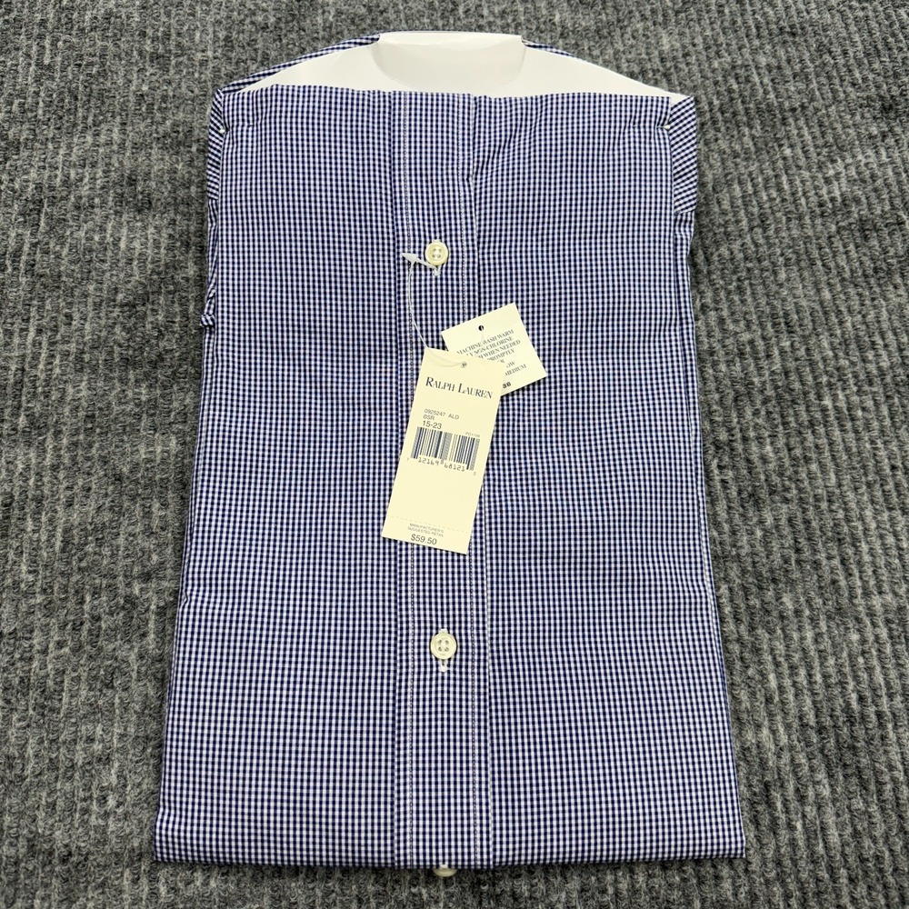 NWT Vintage Ralph Lauren Yarmouth Shirt Mens 15 32/33 Blue Gingham Button Down - Picture 3 of 4